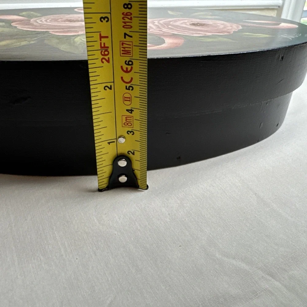 Vintage Hand Painted Roses Floral Oval Wood Jewelry Box 80s Cottagecore Keepsake